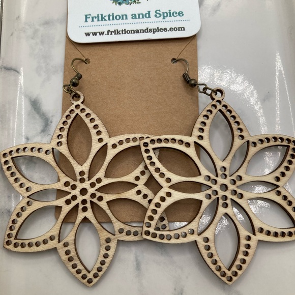 Textured Wood Dangle Earrings. - Picture 1 of 5